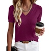 image:imageANRABESS Women Short Sleeve Sweaters Wool Blend V Neck Sweater Shirts Business Casual Work Tops 2026 Summer Vacation OutfitsDeep Hot Pink