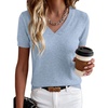 image:imageANRABESS Women Short Sleeve Sweaters Wool Blend V Neck Sweater Shirts Business Casual Work Tops 2026 Summer Vacation OutfitsLight Blue
