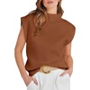 image:imageANRABESS Womens Mock Neck Sleeveless Sweater Vest Casual Cap Sleeve Knit Pullover Tank Tops 2026 Fall ClothesCaramel Orange