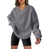 image:imageANRABESS Womens Oversized V Neck Sweatshirt Fleece Long Sleeve Hoodies Pullover Comfy Top 2026 Outfits Teen Preppy ClothesDark Grey