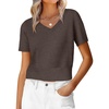 image:imageANRABESS Womens Short Sleeve Sweaters Cropped V Neck Business Casual Lightweight Sweater Tops Summer Spring Clothes 2026Brown