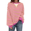 image:imageANRABESS Womens Striped Oversized Sweatshirts Crew Neck Long Sleeve Shirts Soft Color Block Pullover Top Fashion ClothingHot Pink Yellow