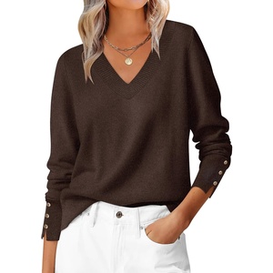 image:imageANRABESS Lightweight Sweaters for Women Long Sleeve V Neck Shirts Business Casual Work Blouses 2026 Fall Knit Pullover TopsCoffee