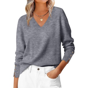 image:imageANRABESS Lightweight Sweaters for Women Long Sleeve V Neck Shirts Business Casual Work Blouses 2026 Fall Knit Pullover TopsDark Grey
