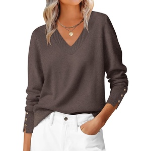 image:imageANRABESS Lightweight Sweaters for Women Long Sleeve V Neck Shirts Business Casual Work Blouses 2026 Fall Knit Pullover TopsTaupe