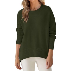 image:imageANRABESS Sweaters for Women 2026 Fall Long Sleeve Casual Loose Fit Knitted High Low Hem Basic Pullover Sweater TopsArmy Green
