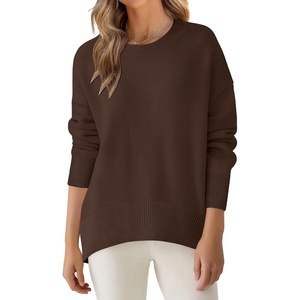 image:imageANRABESS Sweaters for Women 2026 Fall Long Sleeve Casual Loose Fit Knitted High Low Hem Basic Pullover Sweater TopsCoffee