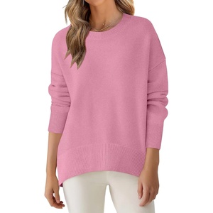 image:imageANRABESS Sweaters for Women 2026 Fall Long Sleeve Casual Loose Fit Knitted High Low Hem Basic Pullover Sweater TopsCoral Pink