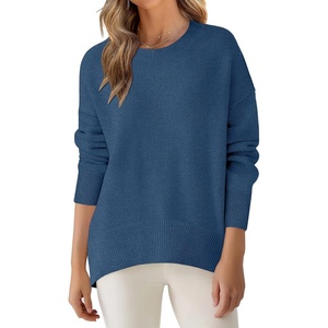 image:imageANRABESS Sweaters for Women 2026 Fall Long Sleeve Casual Loose Fit Knitted High Low Hem Basic Pullover Sweater TopsDark Blue