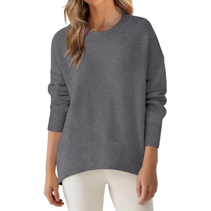 image:imageANRABESS Sweaters for Women 2026 Fall Long Sleeve Casual Loose Fit Knitted High Low Hem Basic Pullover Sweater TopsDark Grey