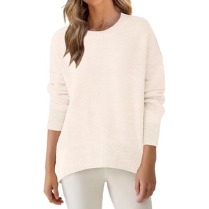 image:imageANRABESS Sweaters for Women 2026 Fall Long Sleeve Casual Loose Fit Knitted High Low Hem Basic Pullover Sweater TopsLight Apricot