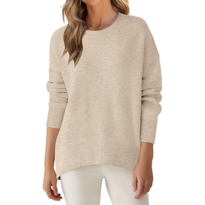 image:imageANRABESS Sweaters for Women 2026 Fall Long Sleeve Casual Loose Fit Knitted High Low Hem Basic Pullover Sweater TopsLight Beige