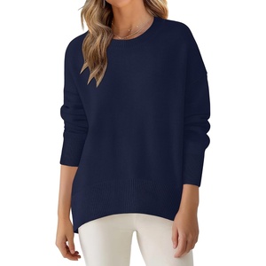 image:imageANRABESS Sweaters for Women 2026 Fall Long Sleeve Casual Loose Fit Knitted High Low Hem Basic Pullover Sweater TopsNavy Blue