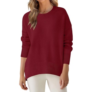 image:imageANRABESS Sweaters for Women 2026 Fall Long Sleeve Casual Loose Fit Knitted High Low Hem Basic Pullover Sweater TopsRed