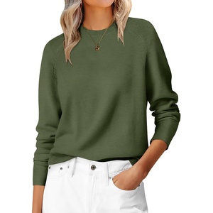 image:imageANRABESS Sweaters for Women 2026 Long Sleeve Crewneck Loose Fit Lightweight Knit Basic Fall Sweater OutfitsArmy Green