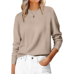 image:imageANRABESS Sweaters for Women 2026 Long Sleeve Crewneck Loose Fit Lightweight Knit Basic Fall Sweater OutfitsTan