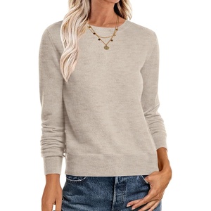 image:imageANRABESS Sweaters for Women Long Sleeve Lightweight Crewneck Soft Basic Knit Loose Fit Pullover Top 2026 Fall Trendy OutfitsAlmond