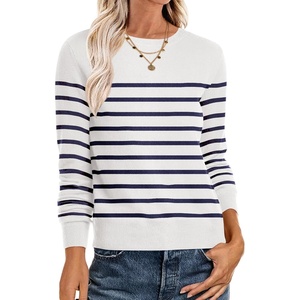 image:imageANRABESS Sweaters for Women Long Sleeve Lightweight Crewneck Soft Basic Knit Loose Fit Pullover Top 2026 Fall Trendy OutfitsWhite Navy Blue