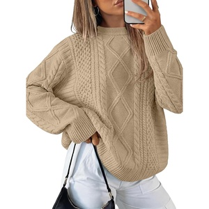 image:imageANRABESS Sweaters for Women Oversized Cable Knit Fall Long Sleeve Crewneck Casual Pullover Sweater Tops 2026 Winter OutfitsDark Apricot