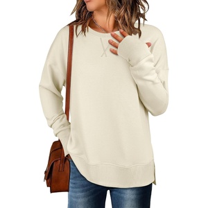 image:imageANRABESS Sweatshirts for Women 2026 Fall Long Sleeve Shirts Oversized Crewneck Lightweight Side Split Casual Pullover TopsAlmond