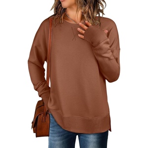 image:imageANRABESS Sweatshirts for Women 2026 Fall Long Sleeve Shirts Oversized Crewneck Lightweight Side Split Casual Pullover TopsBurnt Brown