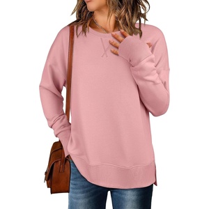 image:imageANRABESS Sweatshirts for Women 2026 Fall Long Sleeve Shirts Oversized Crewneck Lightweight Side Split Casual Pullover TopsCoral Pink
