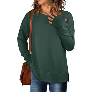 image:imageANRABESS Sweatshirts for Women 2026 Fall Long Sleeve Shirts Oversized Crewneck Lightweight Side Split Casual Pullover TopsForest Green