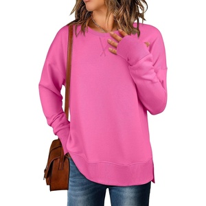 image:imageANRABESS Sweatshirts for Women 2026 Fall Long Sleeve Shirts Oversized Crewneck Lightweight Side Split Casual Pullover TopsHot Pink