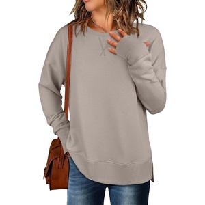 image:imageANRABESS Sweatshirts for Women 2026 Fall Long Sleeve Shirts Oversized Crewneck Lightweight Side Split Casual Pullover TopsKhaki