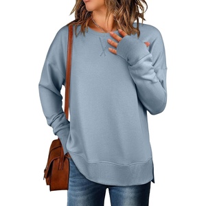 image:imageANRABESS Sweatshirts for Women 2026 Fall Long Sleeve Shirts Oversized Crewneck Lightweight Side Split Casual Pullover TopsLight Blue