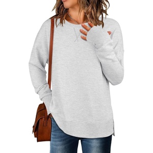 image:imageANRABESS Sweatshirts for Women 2026 Fall Long Sleeve Shirts Oversized Crewneck Lightweight Side Split Casual Pullover TopsLight Grey