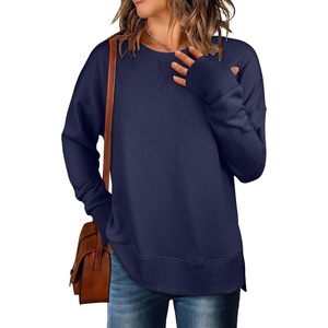 image:imageANRABESS Sweatshirts for Women 2026 Fall Long Sleeve Shirts Oversized Crewneck Lightweight Side Split Casual Pullover TopsNavy Blue