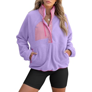 image:imageANRABESS Women Fuzzy Fleece Pullover Sherpa Sweatshirt  Long Sleeve Button Down Warm Soft Color Block Jackets with PocketsPurple