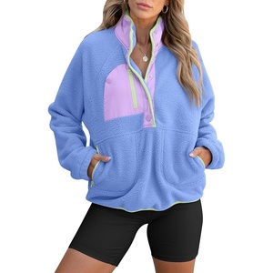 image:imageANRABESS Women Fuzzy Fleece Pullover Sherpa Sweatshirt  Long Sleeve Button Down Warm Soft Color Block Jackets with PocketsSky Blue
