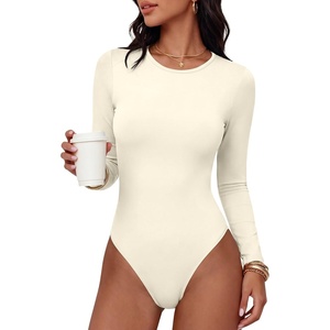image:imageANRABESS Women Long Sleeve Bodysuits UPF 50  Sun Protection Soft Stretchy Crew Neck Slim Fit Body Suit Top Spring Fall Casual Vacation amp Work Office Everyday WearBeige