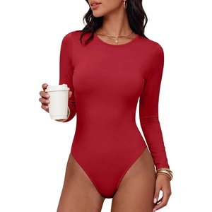 image:imageANRABESS Women Long Sleeve Bodysuits UPF 50  Sun Protection Soft Stretchy Crew Neck Slim Fit Body Suit Top Spring Fall Casual Vacation amp Work Office Everyday WearRed