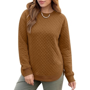 image:imageANRABESS Women Long Sleeve Quilted Pattern Sweatshirt  Lightweight Fleece Hoodie Loose Fit Crewneck Diamond Pullover TopsSoft Casual for DailySchoolOfficeFall amp WinterCaramel