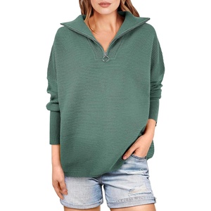 image:imageANRABESS Women Quarter Zip Oversized Casual Loose Rib Knit Cozy Pullover Sweaters Top 2026 Fall Fashion Outfits ClothesGreen