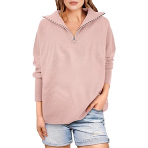 image:imageANRABESS Women Quarter Zip Oversized Casual Loose Rib Knit Cozy Pullover Sweaters Top 2026 Fall Fashion Outfits ClothesPink