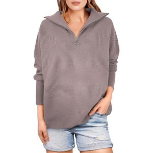 image:imageANRABESS Women Quarter Zip Oversized Casual Loose Rib Knit Cozy Pullover Sweaters Top 2026 Fall Fashion Outfits ClothesPink Apricot