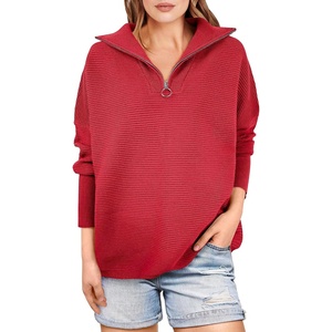 image:imageANRABESS Women Quarter Zip Oversized Casual Loose Rib Knit Cozy Pullover Sweaters Top 2026 Fall Fashion Outfits ClothesRed