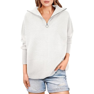 image:imageANRABESS Women Quarter Zip Oversized Casual Loose Rib Knit Cozy Pullover Sweaters Top 2026 Fall Fashion Outfits ClothesWhite