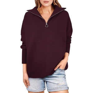 image:imageANRABESS Women Quarter Zip Oversized Casual Loose Rib Knit Cozy Pullover Sweaters Top 2026 Fall Fashion Outfits ClothesWine Red
