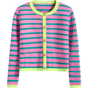 image:imageANRABESS Women Striped Cardigan Sweaters Button Down Cropped Knit Lady Jackets Coat 2026 Fall Outfits Trendy ClothesPink Green