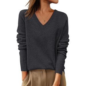 image:imageANRABESS Womens 100 Wool Sweaters V Neck Long Sleeve Work Business Casual Basic Pullover Sweater Tops 2026 Fall OutfitsDeep Gray