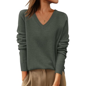 image:imageANRABESS Womens 100 Wool Sweaters V Neck Long Sleeve Work Business Casual Basic Pullover Sweater Tops 2026 Fall OutfitsGreen