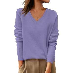 image:imageANRABESS Womens 100 Wool Sweaters V Neck Long Sleeve Work Business Casual Basic Pullover Sweater Tops 2026 Fall OutfitsLight Purple