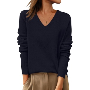 image:imageANRABESS Womens 100 Wool Sweaters V Neck Long Sleeve Work Business Casual Basic Pullover Sweater Tops 2026 Fall OutfitsNavy Blue