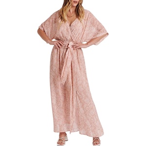 image:imageANRABESS Womens 12 Sleeve Beach Wedding Guest Maxi Dresses 2026 Summer Wrap V Neck Boho Floral Flowy Slit Long DressesFloral Rose Gold