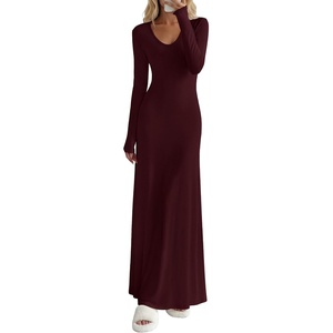 image:imageANRABESS Womens Bodycon Scoop Neck Long Sleeve Maxi Dress  Soft Brushed Lined Stretch KnitSlim Fit Loungewear Night Out Party DressesCasual Elegant StyleSpring Fall Winter WearDark Red